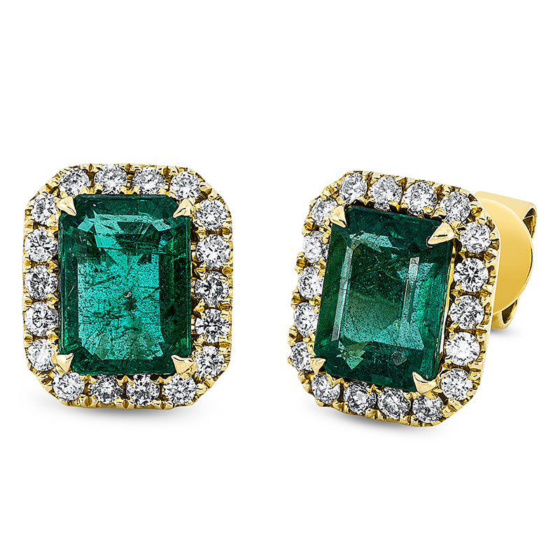 Ohrstecker mit Smaragd  aus 750/-18 Karat Gelbgold mit 36 Diamanten 0