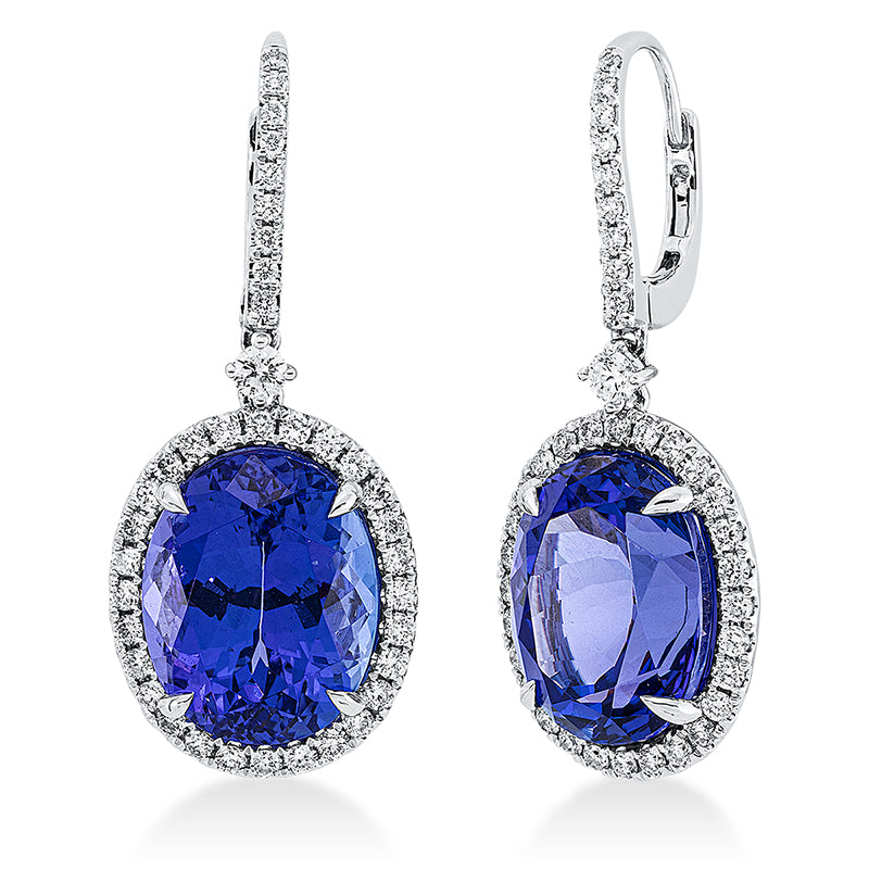 Ohrschmuck mit Tansanit  aus 750/-18 Karat Weißgold mit 74 Diamanten 0