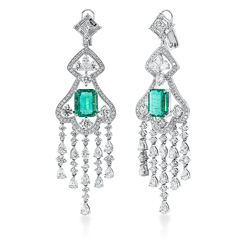 Ohrschmuck mit Smaragd  aus 750/-18 Karat Weißgold mit 214 Diamanten 7