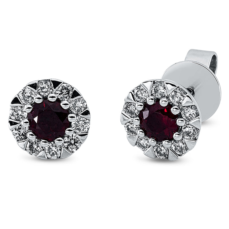 Ohrstecker mit Rubin  aus 750/-18 Karat Weißgold mit 20 Diamanten 0