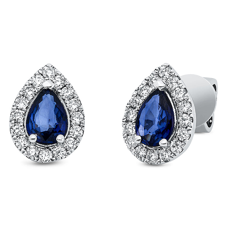 Ohrstecker mit Saphir  aus 750/-18 Karat Weißgold mit 32 Diamanten 0