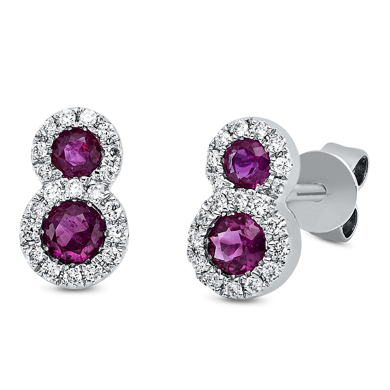 Ohrstecker mit Rubin  aus 750/-18 Karat Weißgold mit 40 Diamanten 0