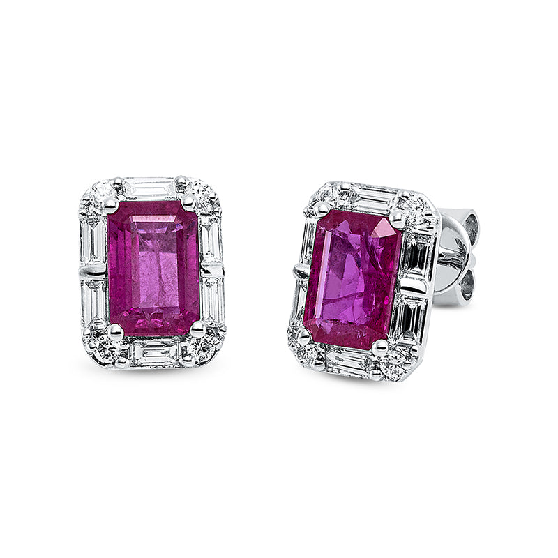 Ohrstecker mit Rubin  aus 750/-18 Karat Weißgold mit 20 Diamanten 0