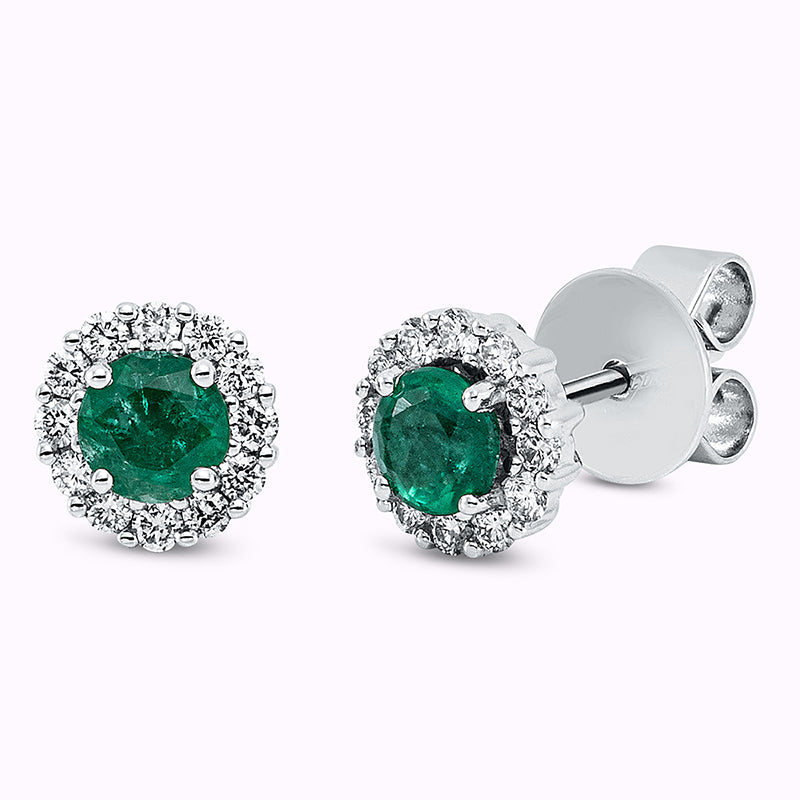 Ohrstecker mit Smaragd  aus 750/-18 Karat Weißgold mit 24 Diamanten 0