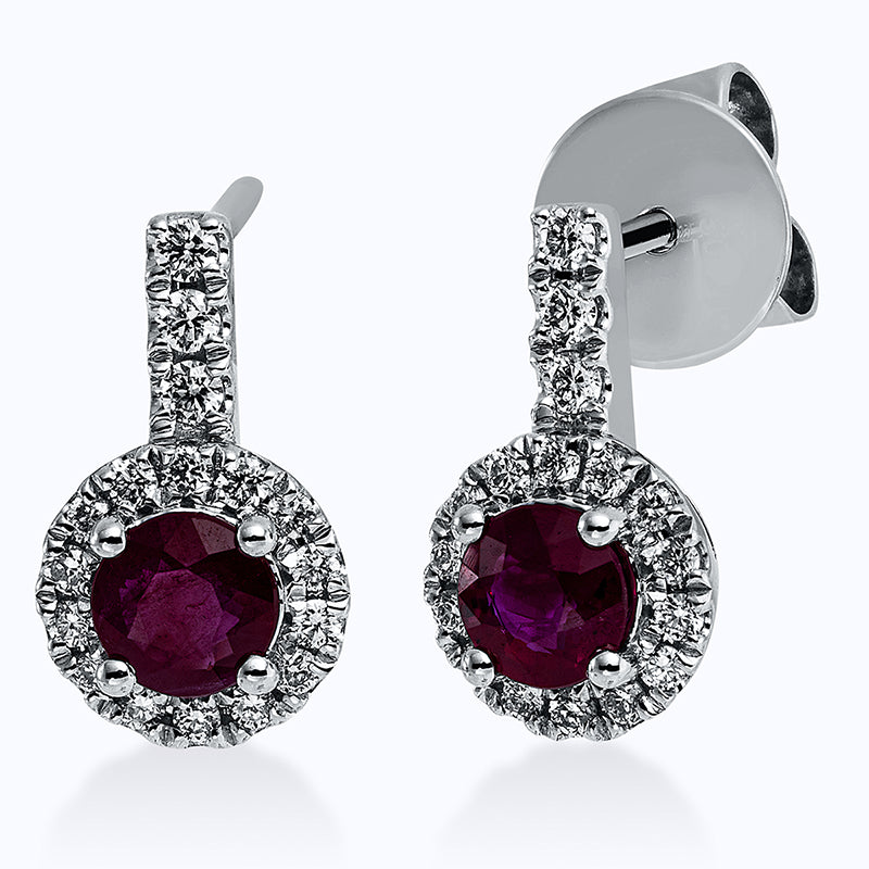 Ohrstecker mit Rubin  aus 750/-18 Karat Weißgold mit 34 Diamanten 0