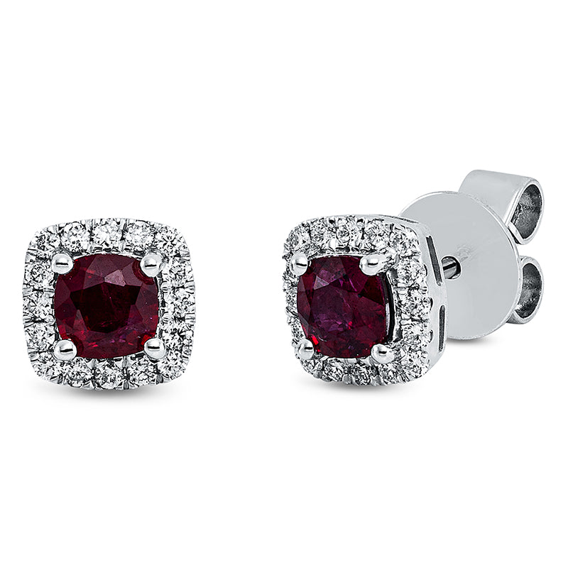 Ohrstecker mit Rubin  aus 750/-18 Karat Weißgold mit 32 Diamanten 0