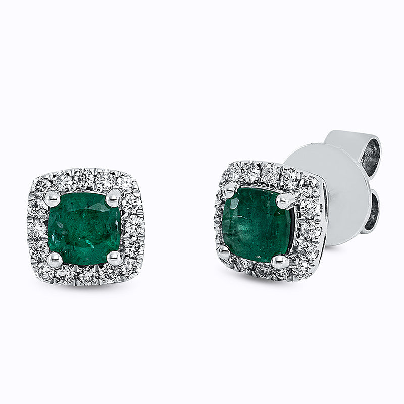 Ohrstecker mit Smaragd  aus 750/-18 Karat Weißgold mit 32 Diamanten 0