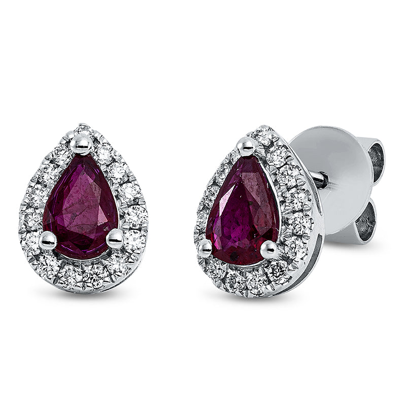 Ohrstecker mit Rubin  aus 750/-18 Karat Weißgold mit 30 Diamanten 0