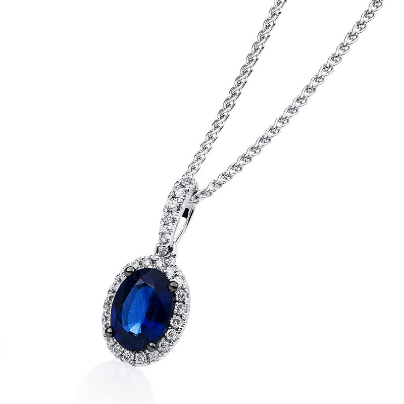 Anhänger mit Saphir  aus 750/-18 Karat Weißgold mit 26 Diamanten 0
