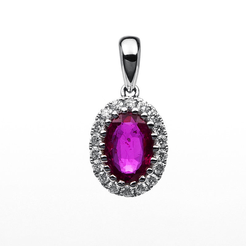 Anhänger mit Rubin  aus 750/-18 Karat Weißgold mit 16 Diamanten 0
