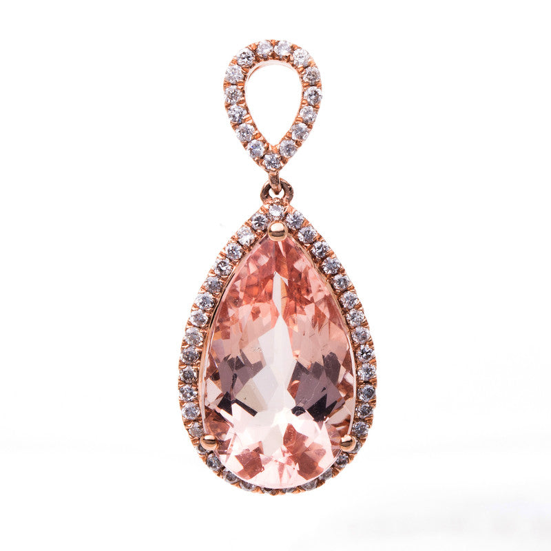 Anhänger mit Morganit  aus 585/-14 Karat Rotgold mit 52 Diamanten 0