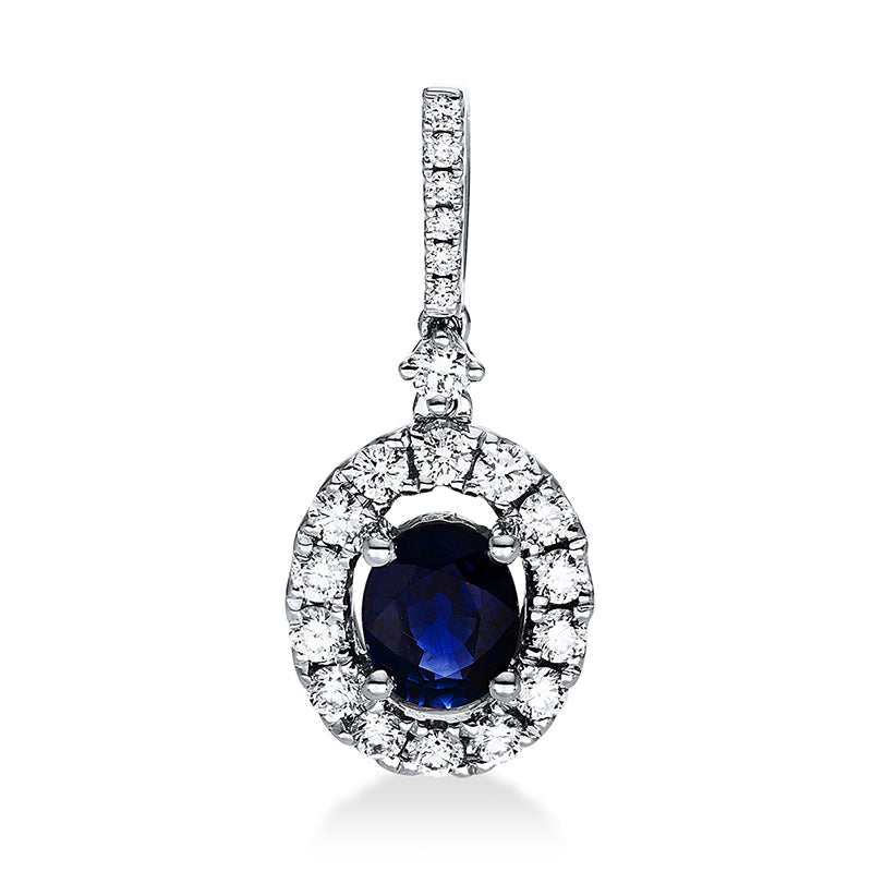 Anhänger mit Saphir  aus 750/-18 Karat Weißgold mit 21 Diamanten 0