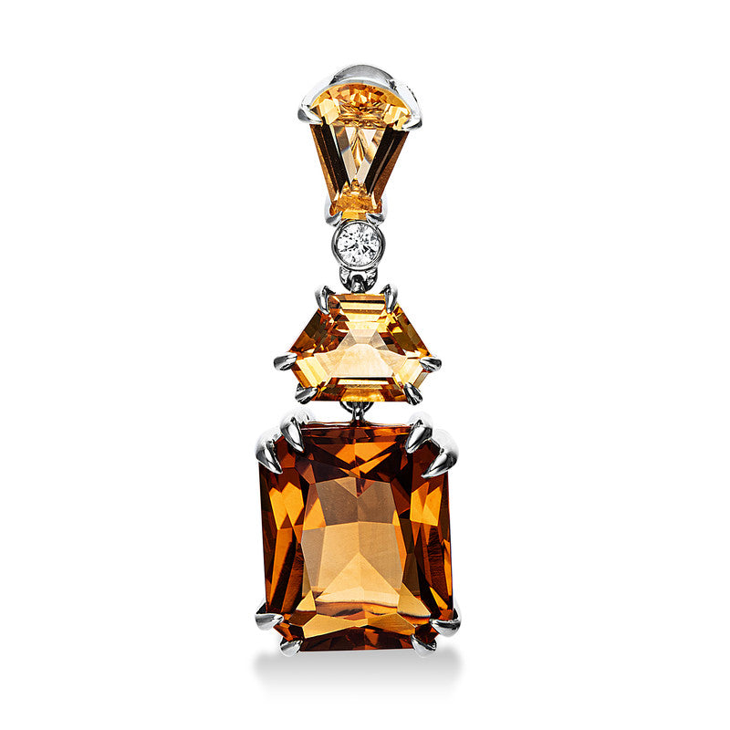 Anhänger mit Citrin  aus 750/-18 Karat Weißgold mit 1 Diamant 0