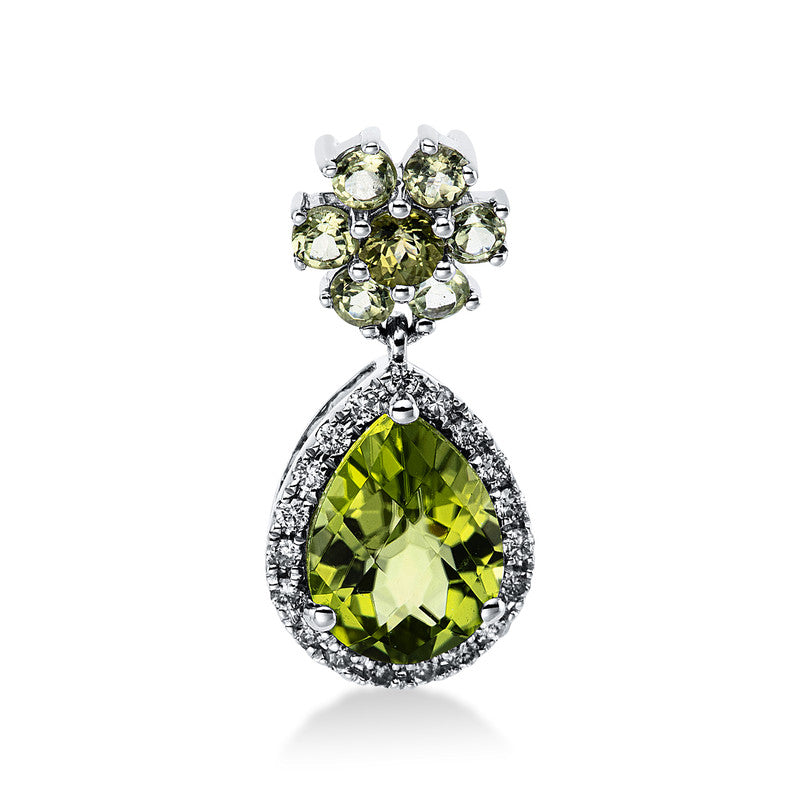 Anhänger mit Peridot  aus 750/-18 Karat Weißgold mit 19 Diamanten 0