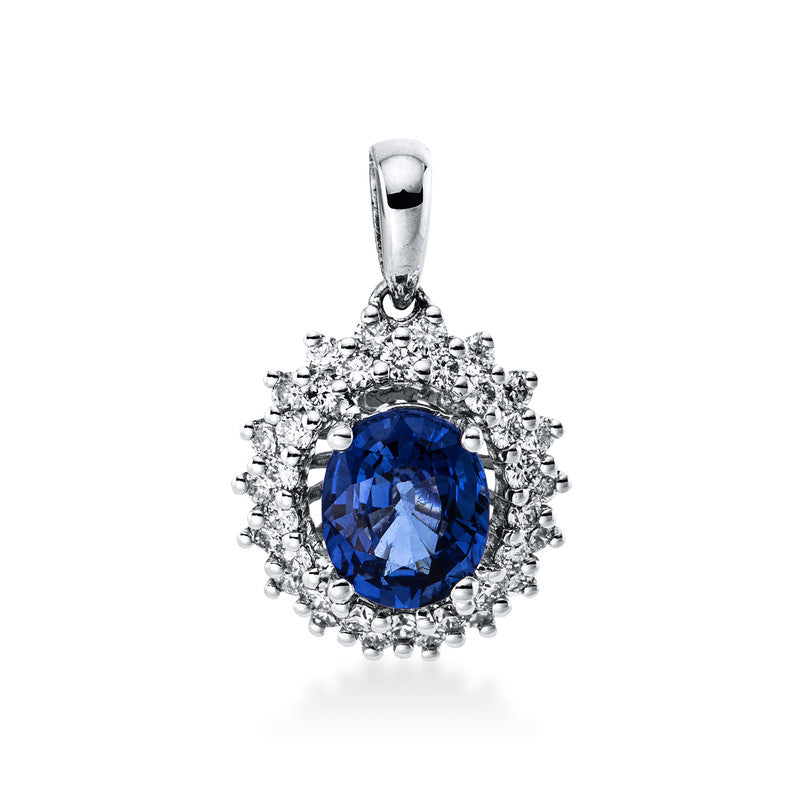 Anhänger mit Saphir  aus 750/-18 Karat Weißgold mit 36 Diamanten 0
