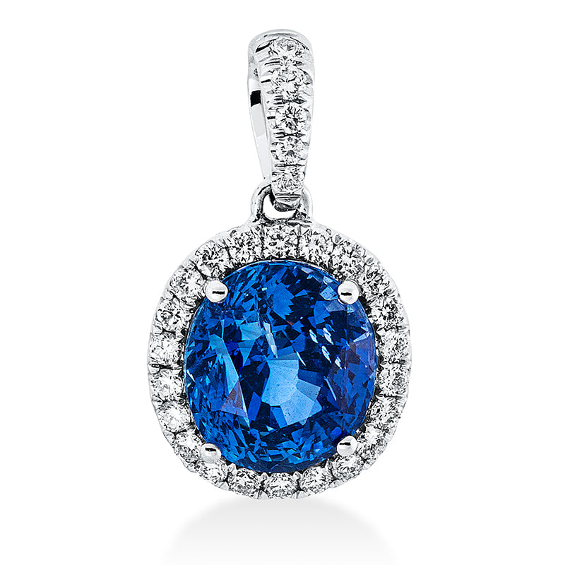 Anhänger mit Saphir  aus 750/-18 Karat Weißgold mit 27 Diamanten 0