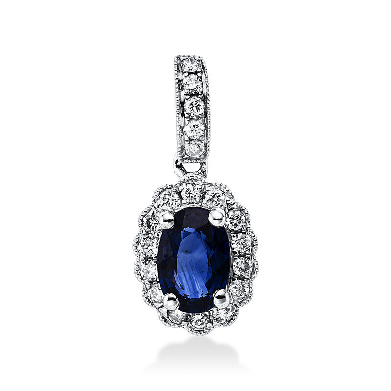 Anhänger mit Saphir  aus 750/-18 Karat Weißgold mit 19 Diamanten 0