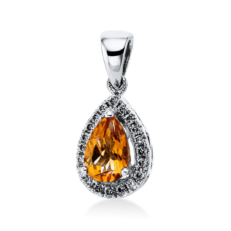 Anhänger mit Citrin  aus 750/-18 Karat Weißgold mit 20 Diamanten 0