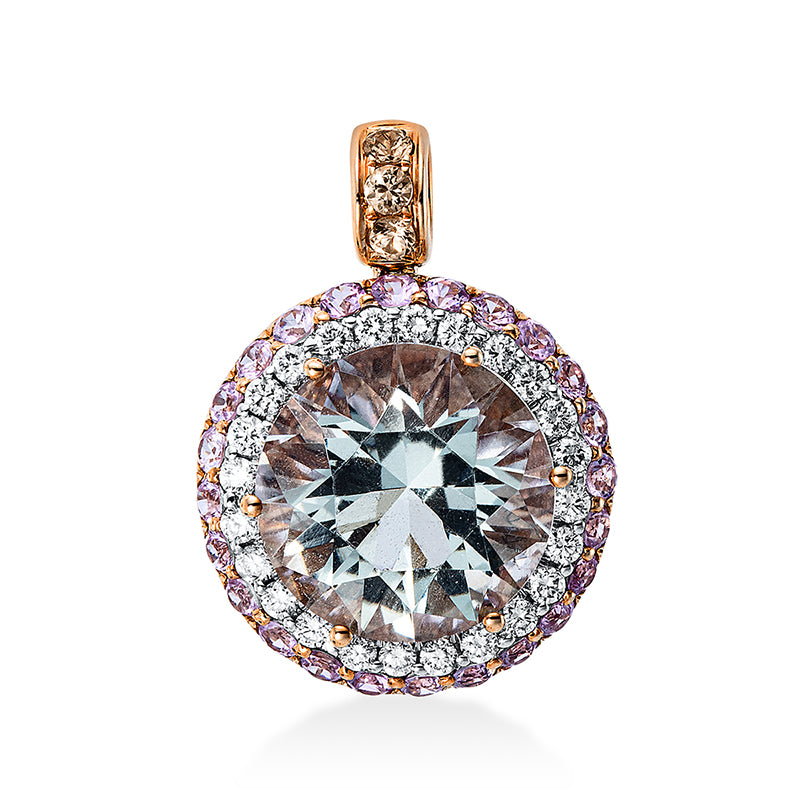 Anhänger mit Saphir  aus 750/-18 Karat Rotgold / Weißgold mit 24 Diamanten 0