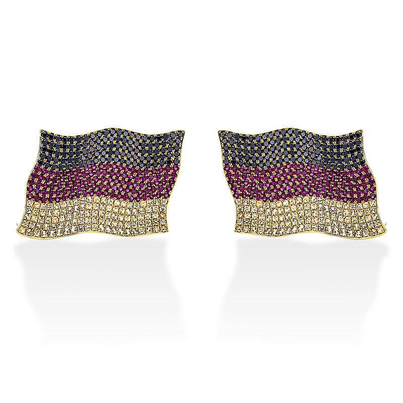 Brosche mit Rubin  aus 750/-18 Karat Gelbgold mit 105 Diamanten 1