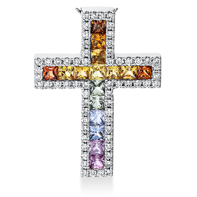 Anhänger mit Saphir  aus 750/-18 Karat Weißgold mit 62 Diamanten 0