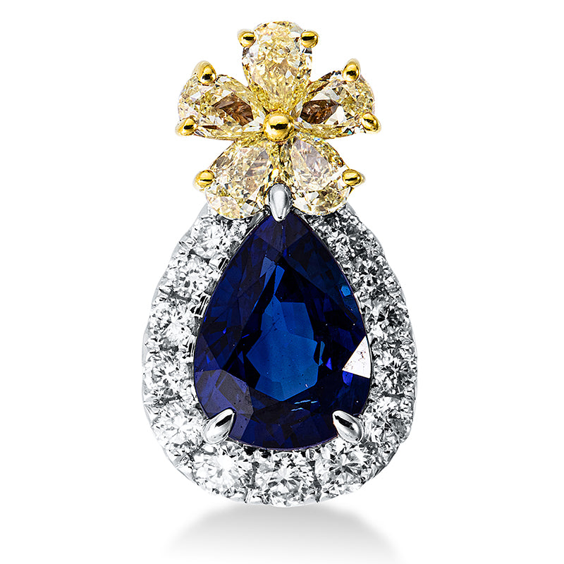 Anhänger mit Saphir  aus 750/-18 Karat Weißgold / Gelbgold mit 18 Diamanten 0