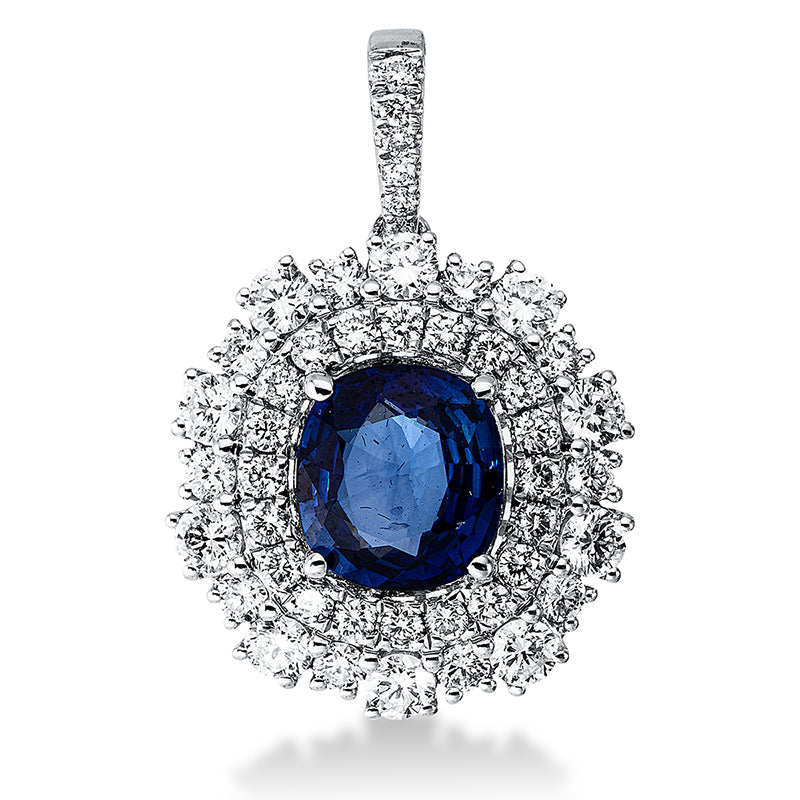 Anhänger mit Saphir  aus 750/-18 Karat Weißgold mit 46 Diamanten 1