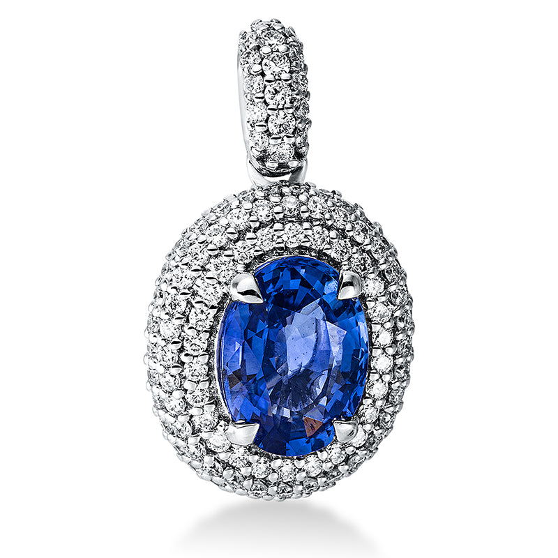 Anhänger mit Saphir  aus 750/-18 Karat Weißgold mit 108 Diamanten 0
