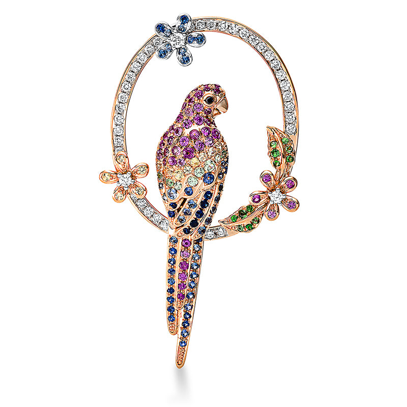 Anhänger mit Saphir  aus 750/-18 Karat Rotgold / Weißgold mit 41 Diamanten 0