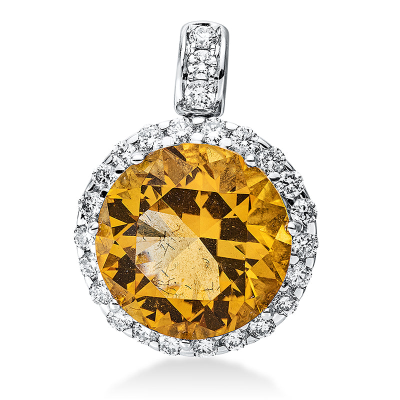 Anhänger mit Citrin  aus 750/-18 Karat Weißgold mit 25 Diamanten 0