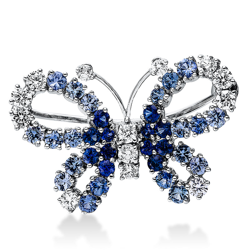 Brosche mit Saphir  aus 750/-18 Karat Weißgold mit 13 Diamanten 0