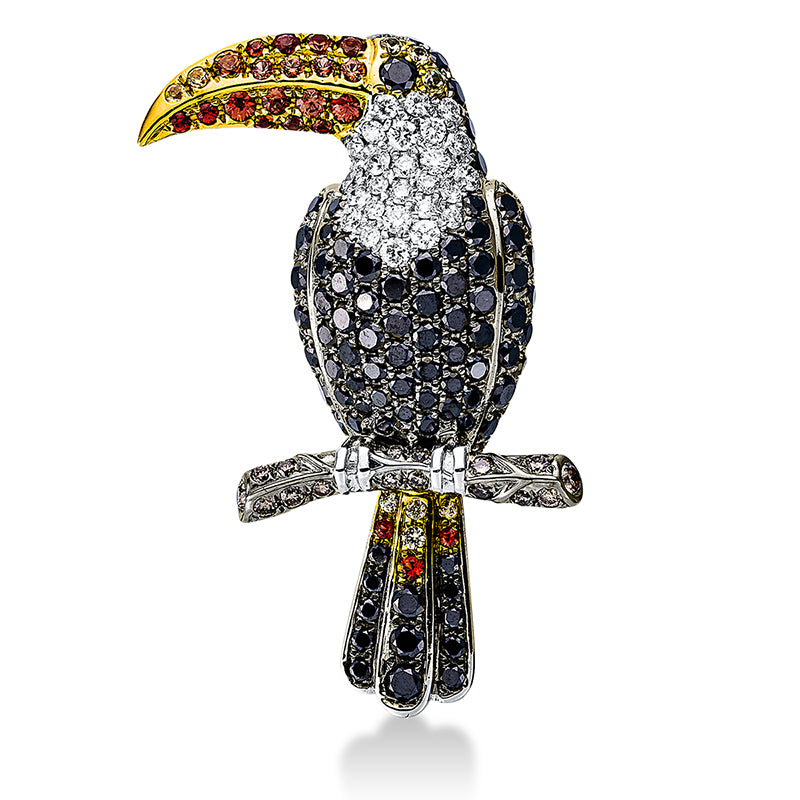 Brosche mit Saphir  aus 750/-18 Karat Weißgold / Gelbgold mit 140 Diamanten 1