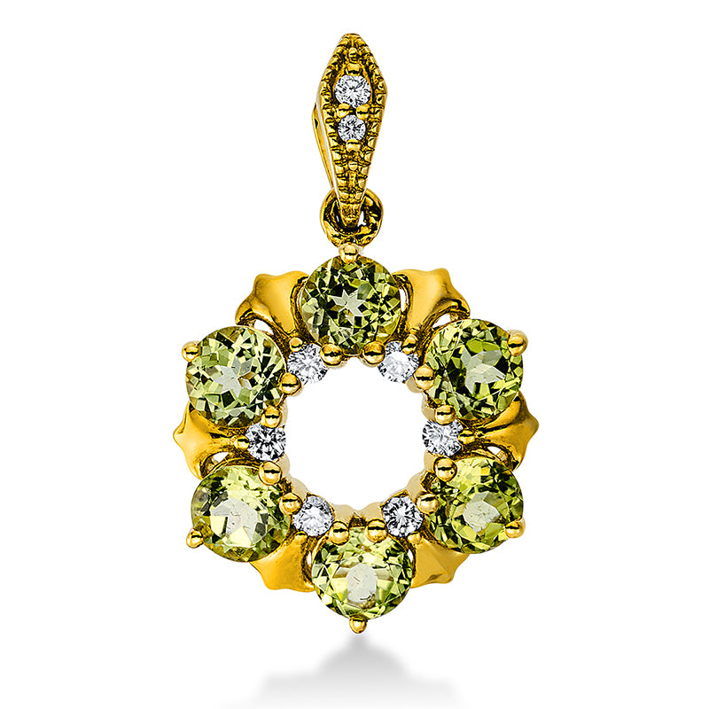 Anhänger mit Peridot  aus 750/-18 Karat Gelbgold mit 8 Diamanten 0