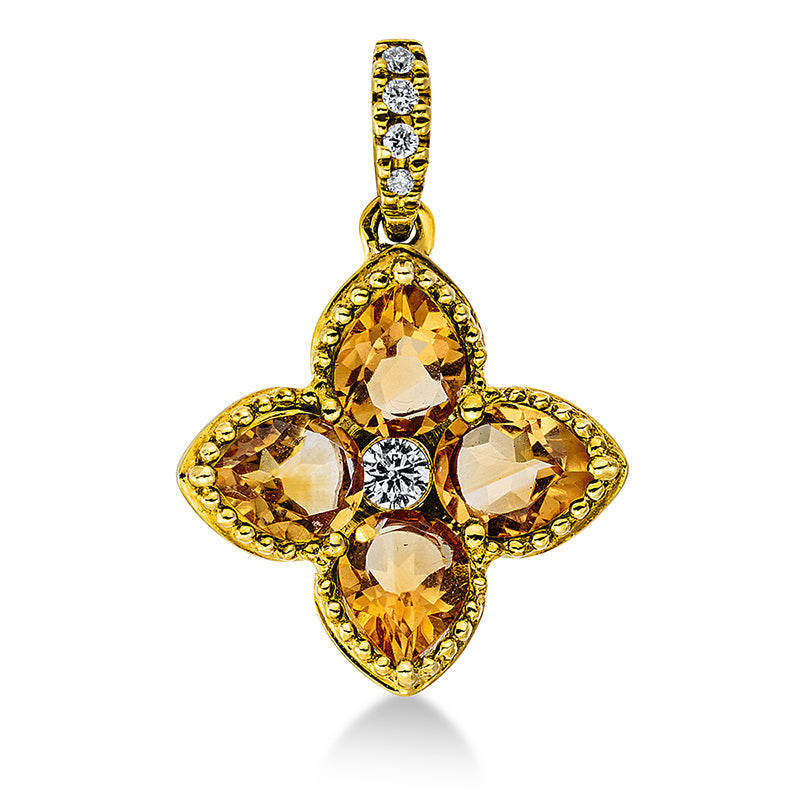 Anhänger mit Citrin  aus 750/-18 Karat Gelbgold mit 5 Diamanten 0