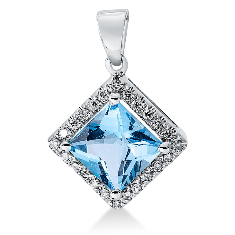 Anhänger mit Blautopas  aus 750/-18 Karat Weißgold mit 24 Diamanten 0