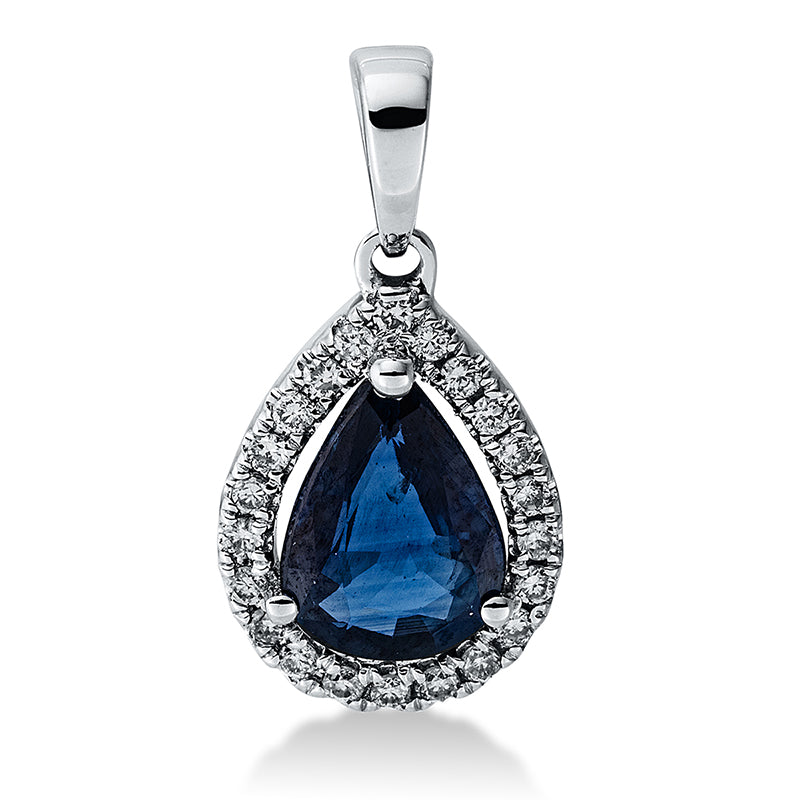 Anhänger mit Saphir  aus 750/-18 Karat Weißgold mit 22 Diamanten 0
