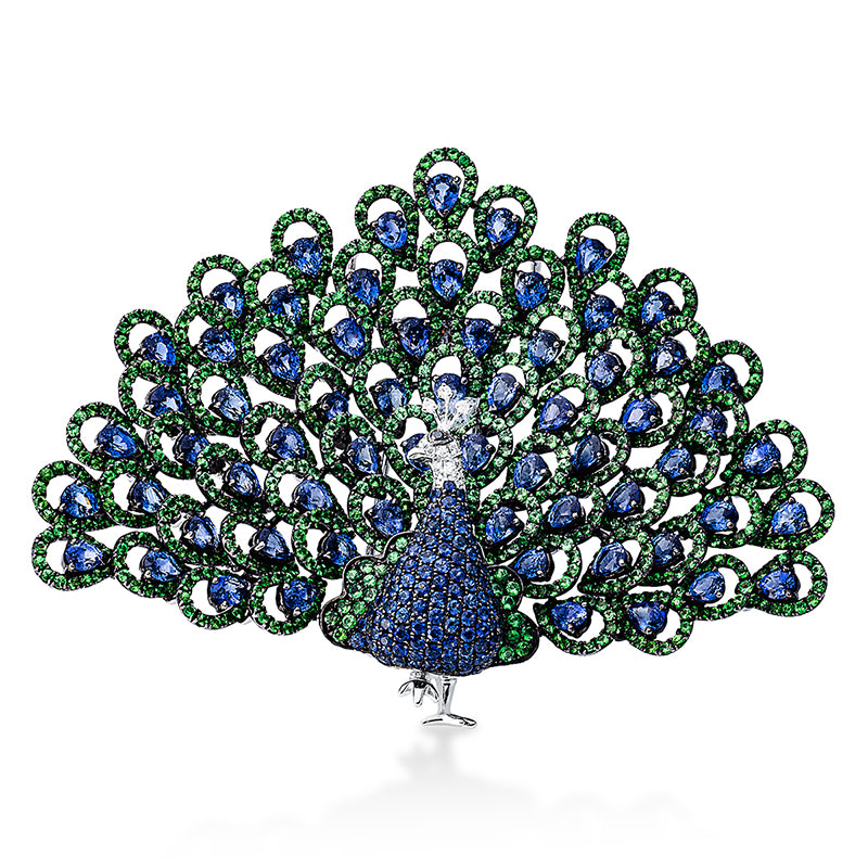 Brosche mit Saphir  aus 750/-18 Karat Weißgold mit 18 Diamanten 0