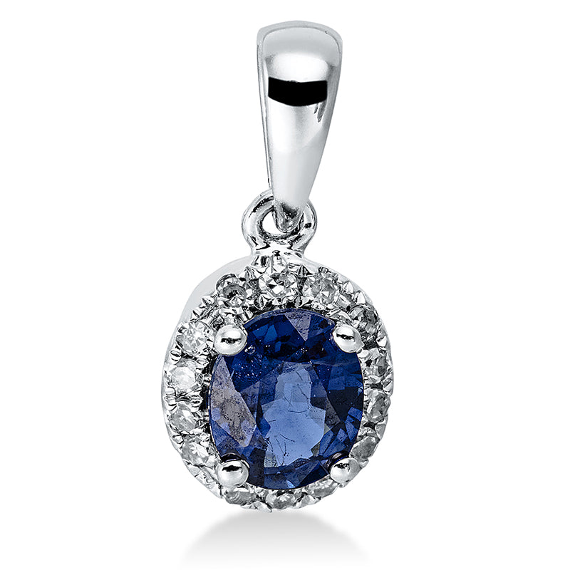 Anhänger mit Saphir  aus 585/-14 Karat Weißgold mit 14 Diamanten 0