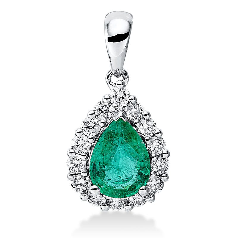 Anhänger mit Smaragd  aus 750/-18 Karat Weißgold mit 14 Diamanten 0