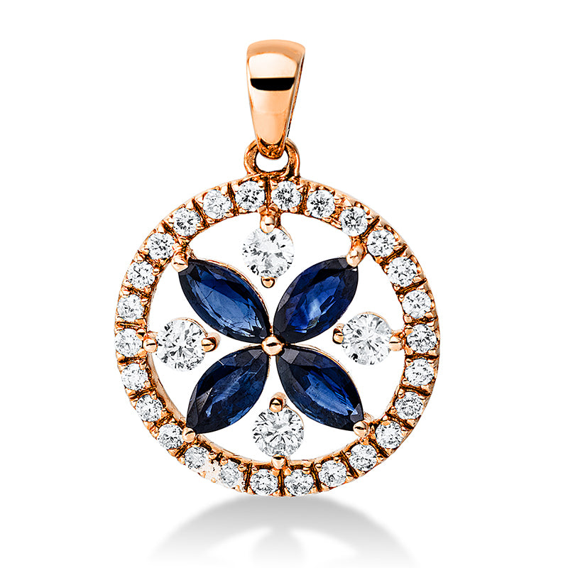 Anhänger mit Saphir  aus 750/-18 Karat Rotgold mit 30 Diamanten 0