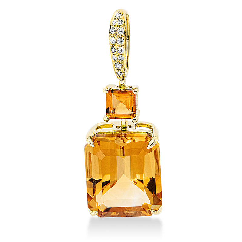 Anhänger mit Citrin  aus 750/-18 Karat Gelbgold mit 13 Diamanten 0