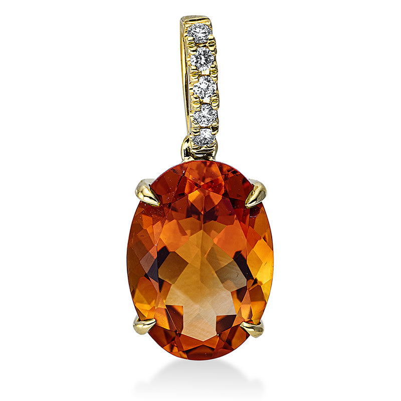 Anhänger mit Citrin  aus 750/-18 Karat Gelbgold mit 5 Diamanten 0