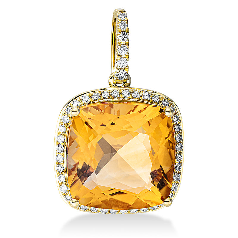 Anhänger mit Citrin  aus 750/-18 Karat Gelbgold mit 46 Diamanten 0