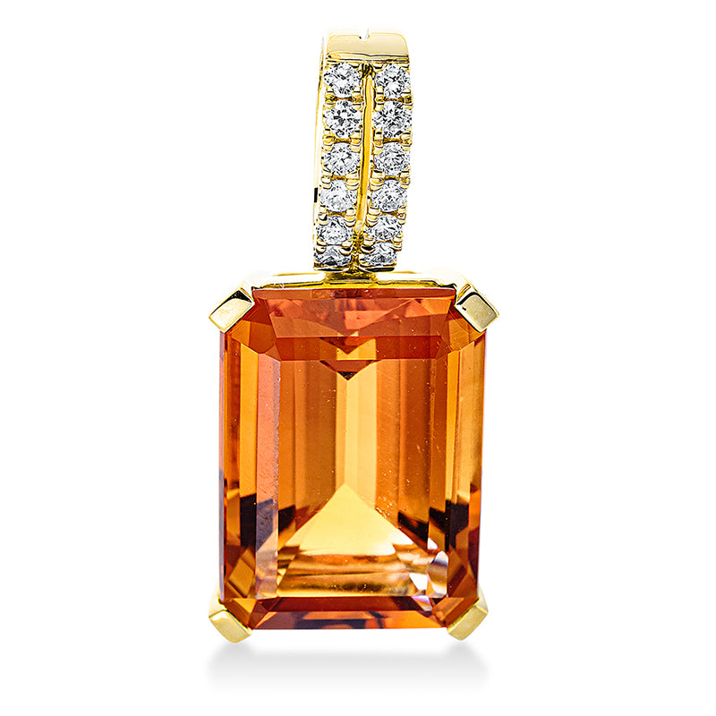 Anhänger mit Citrin  aus 750/-18 Karat Gelbgold mit 12 Diamanten 0