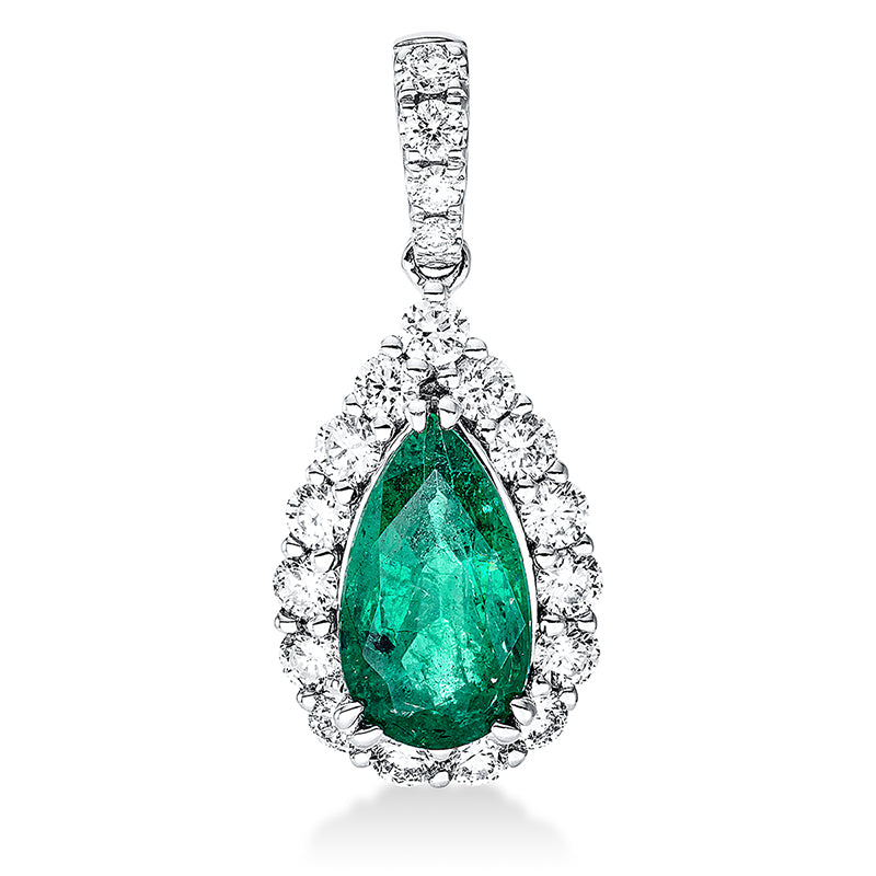 Anhänger mit Smaragd  aus 750/-18 Karat Weißgold mit 19 Diamanten 0