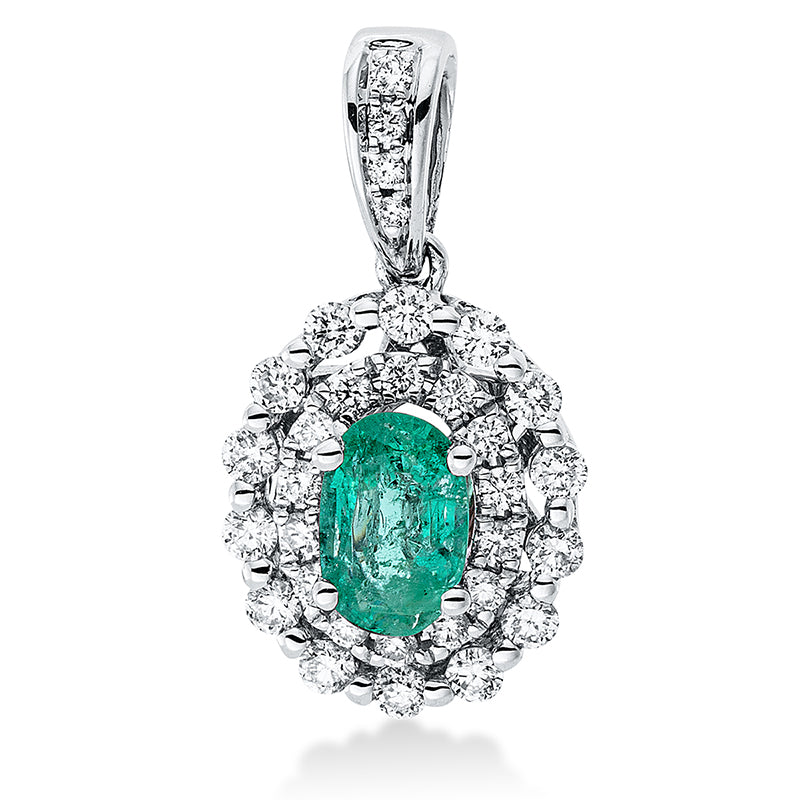 Anhänger mit Smaragd  aus 750/-18 Karat Weißgold mit 32 Diamanten 0