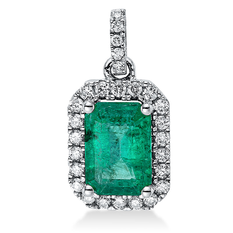 Anhänger mit Smaragd  aus 750/-18 Karat Weißgold mit 27 Diamanten 0