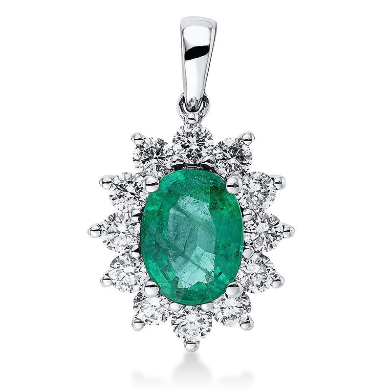 Anhänger mit Smaragd  aus 750/-18 Karat Weißgold mit 12 Diamanten 0