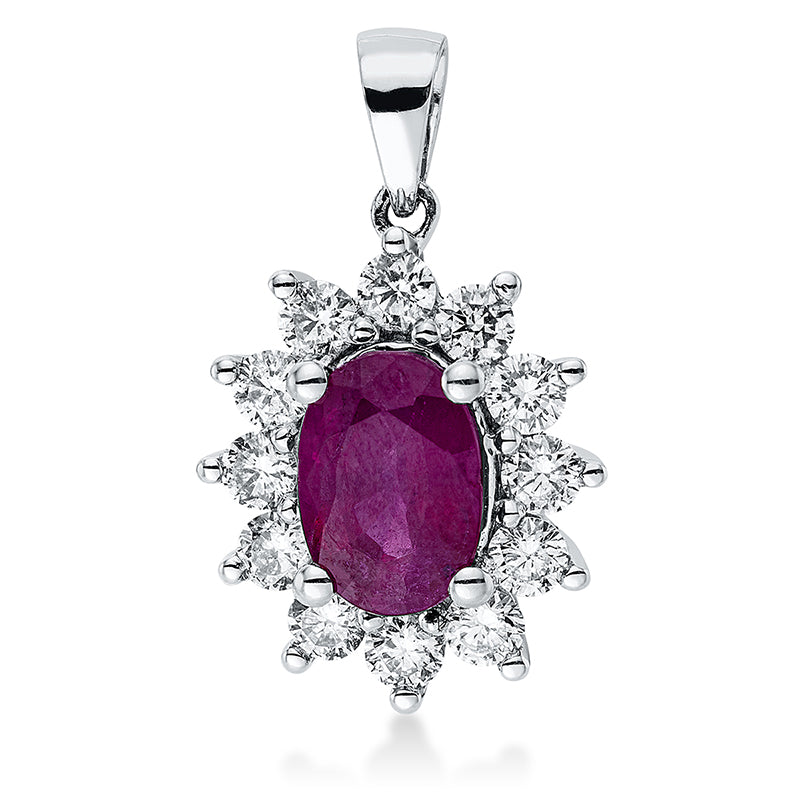 Anhänger mit Rubin  aus 750/-18 Karat Weißgold mit 12 Diamanten 0