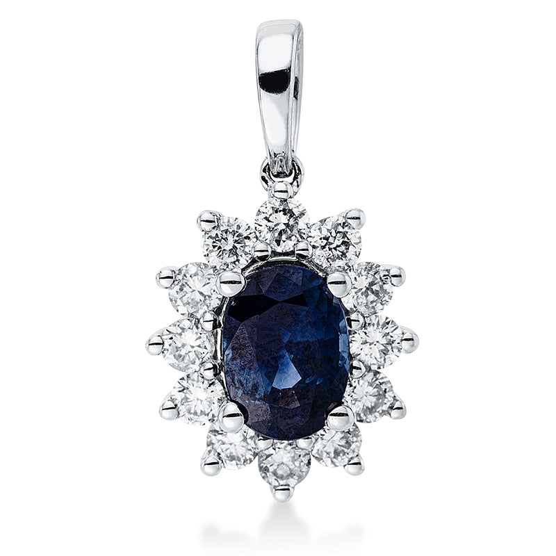 Anhänger mit Saphir  aus 750/-18 Karat Weißgold mit 12 Diamanten 0